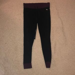 Maroon and black leggings